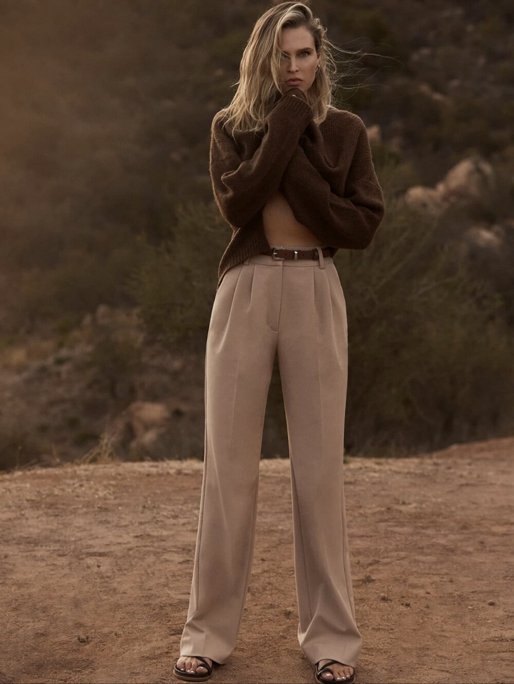 FAVORITE DAUGHTER The Favorite Pant Pleated Wide Leg Trousers Beige Size 10